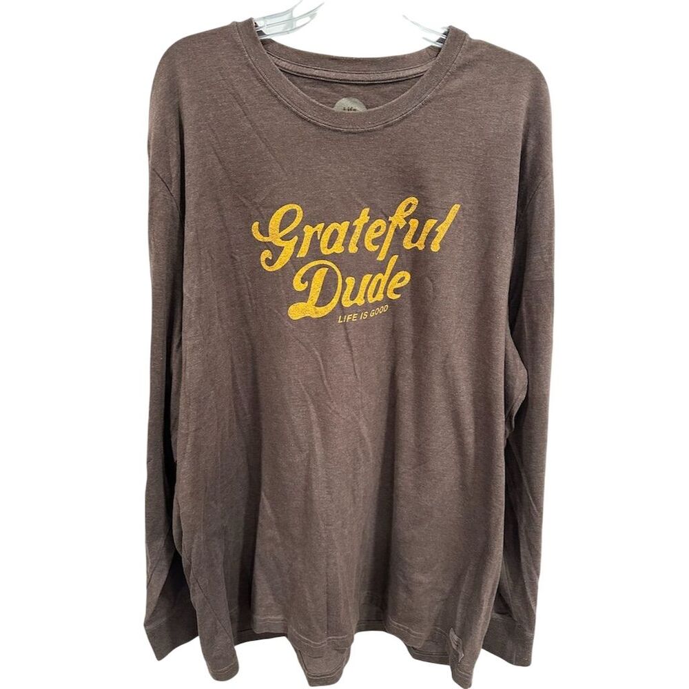 Life is Good Men's 3XL Long Sleeve Crusher Tee "Grateful Dude" Brown
